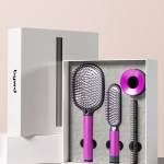 Pink hairbrush and comb set in packaging.