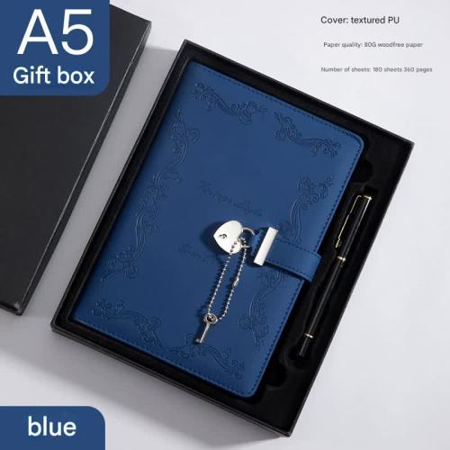 Heart Lock Diary - Vintage PU Leather Journal with Key