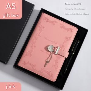 Heart Lock Diary - Vintage Pink PU Leather Journal