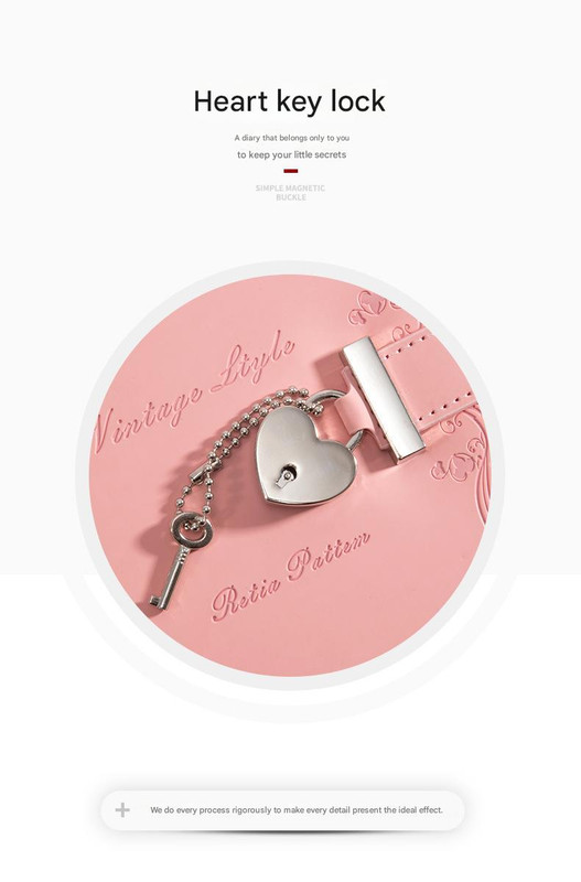 Heart Lock Diary - Vintage Pink PU Leather Journal