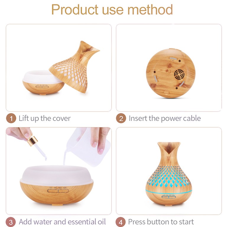 light woodgrain 500ml wood grain essential oil aroma diffuser with lattice design and humidifier