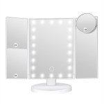Tri-fold LED makeup mirror with magnification sections.