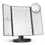 Tri-fold LED vanity mirror with magnification.
