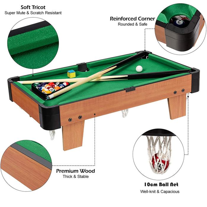 wooden mini snooker tables billiards game pool table set toy extra size for kids Mini billiards table with cues and balls.