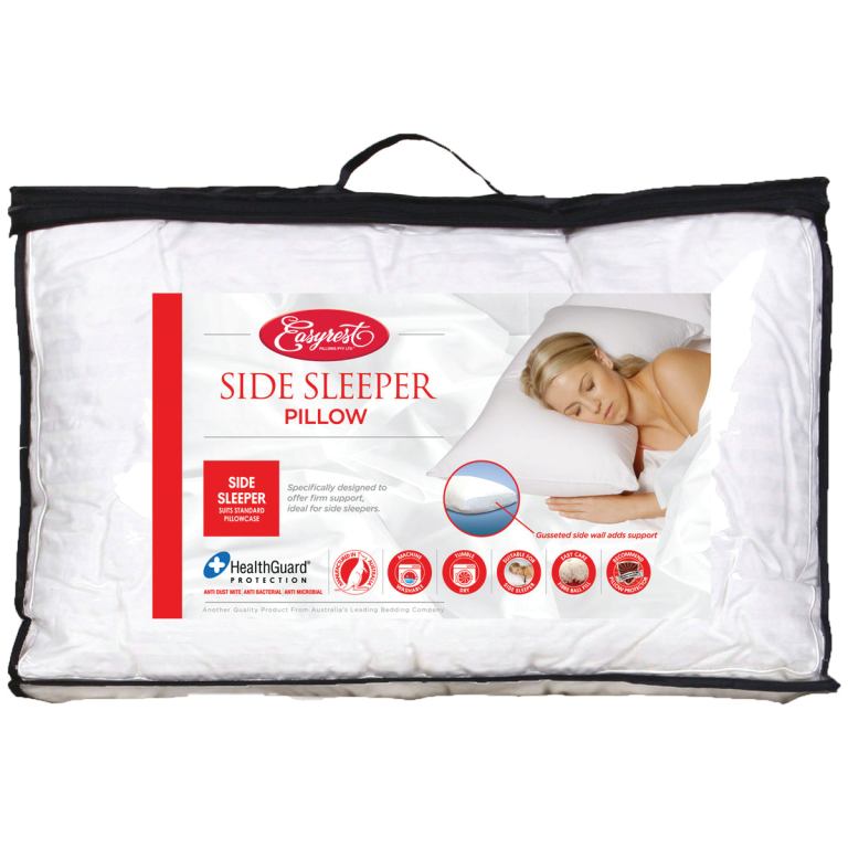 Side sleeper pillow with firm support packaging.