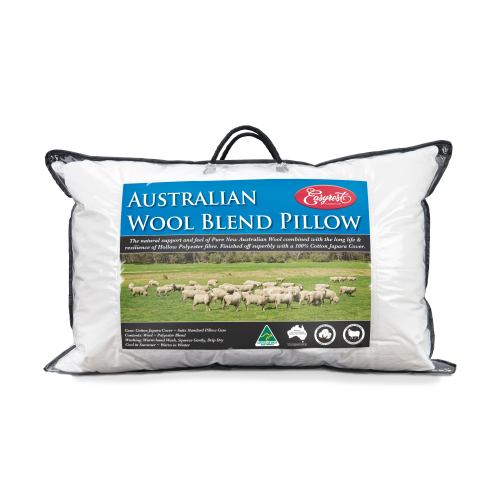 Australian wool blend pillow package with sheep image.