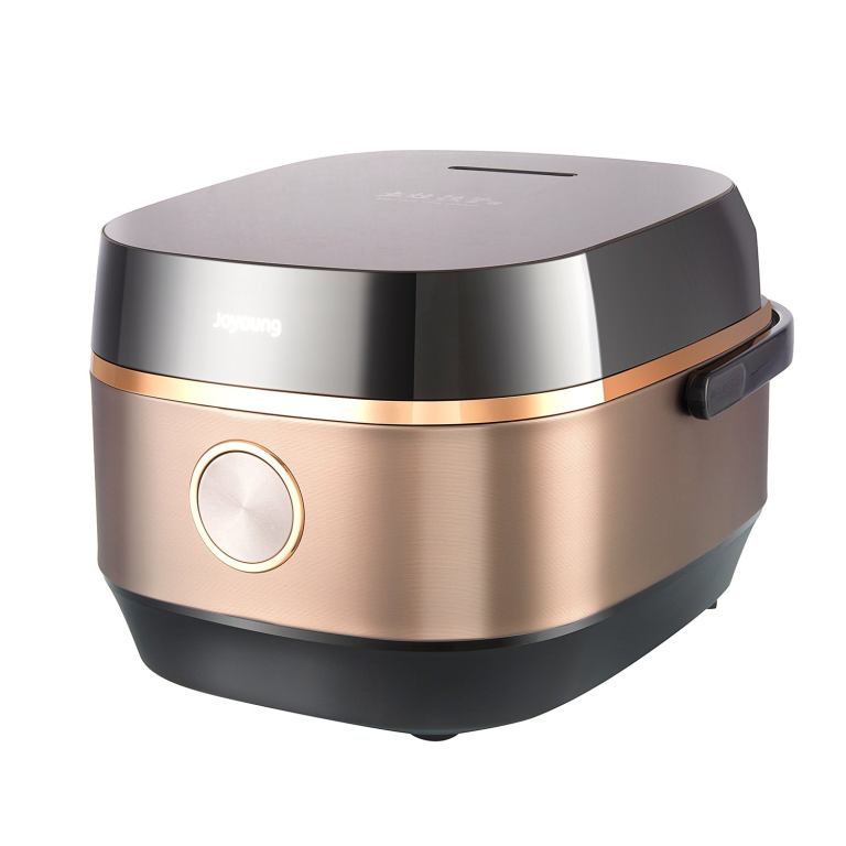 Modern electric rice cooker with metallic finish