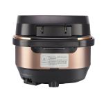 Modern electric pressure cooker, brown and black design.