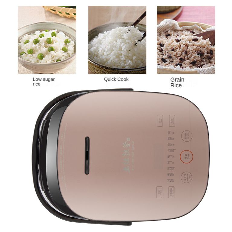 Electric rice cooker with low sugar, quick cook options.