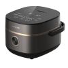 Modern black rice cooker with digital controls.