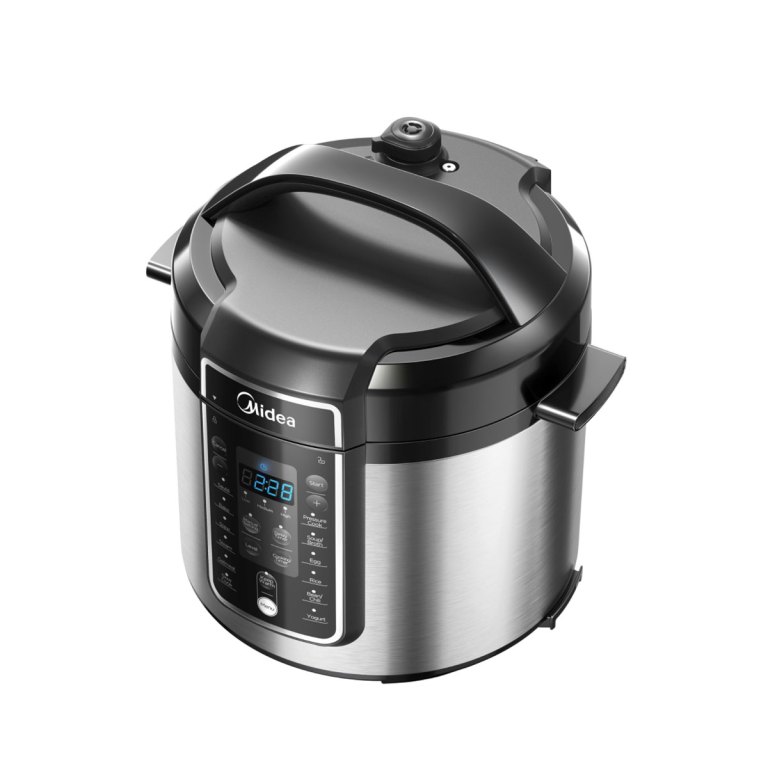 Modern electric pressure cooker with digital display.