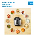 Pressure cooker with 12 meal options displayed.