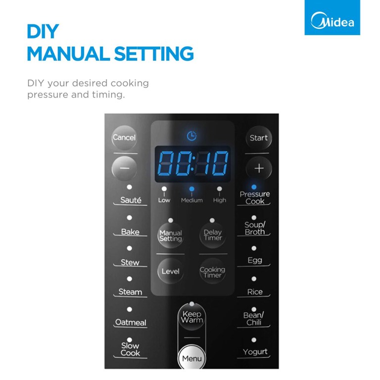 Digital pressure cooker with manual settings display