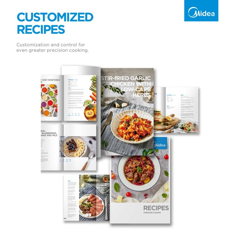 Customised recipe book with stir-fried garlic chicken.