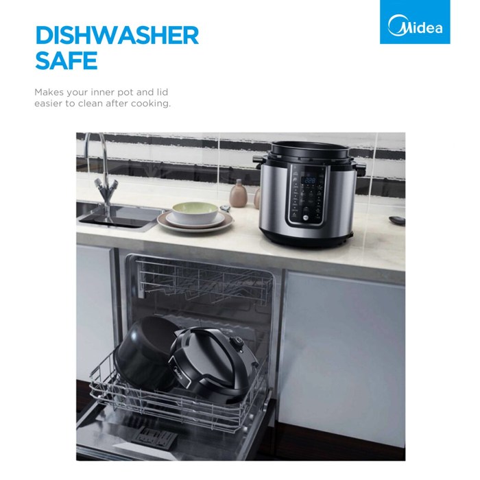 midea 5.7l 12 programs pressure cooker Dishwasher-safe pot and lid for easy cleaning.