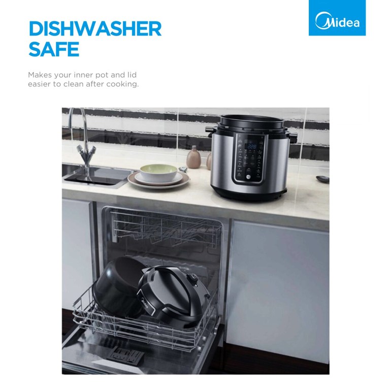 Dishwasher-safe pot and lid for easy cleaning.