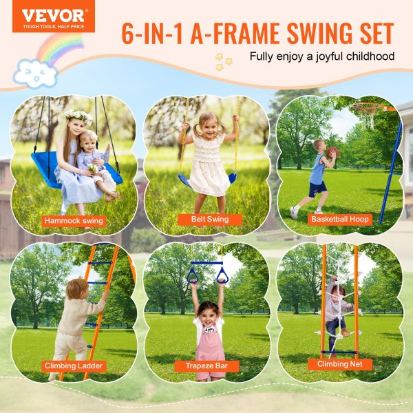 vevor swing sets for backyard 6 in 1 swing set 440lbs capacity metal swingset