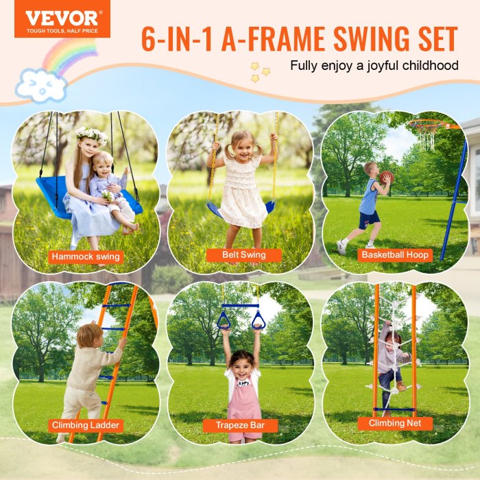 vevor swing sets for backyard 6 in 1 swing set 440lbs capacity metal swingset