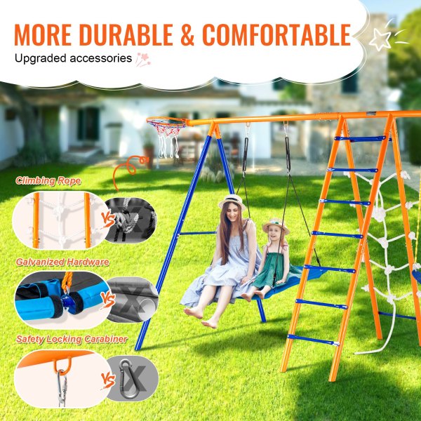 vevor swing sets for backyard 6 in 1 swing set 440lbs capacity metal swingset