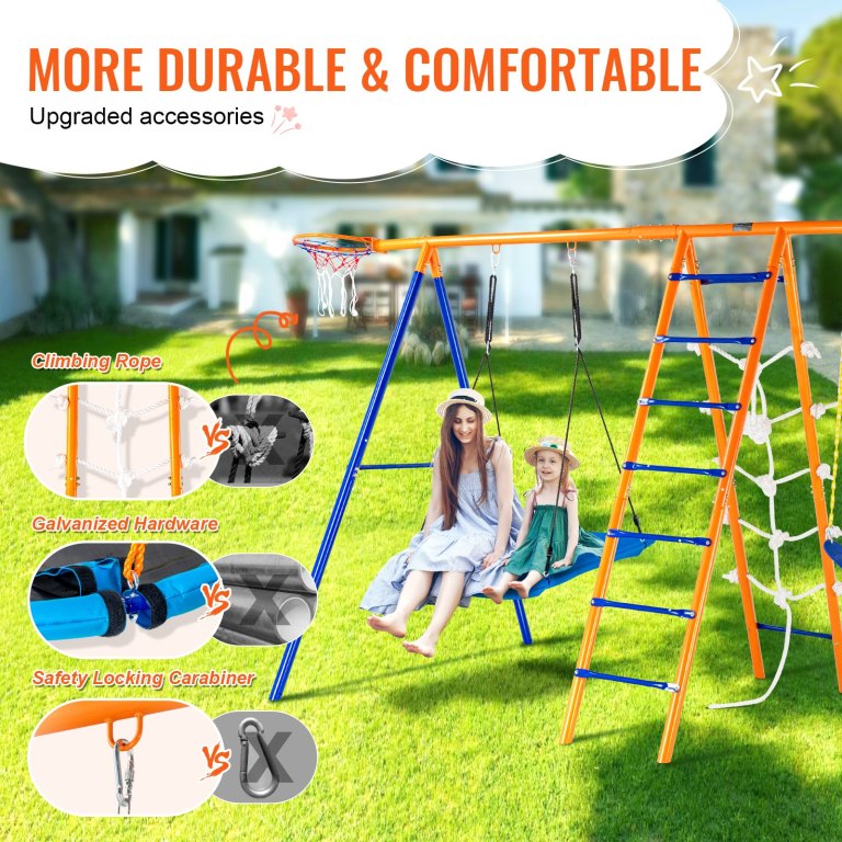 vevor swing sets for backyard 6 in 1 swing set 440lbs capacity metal swingset