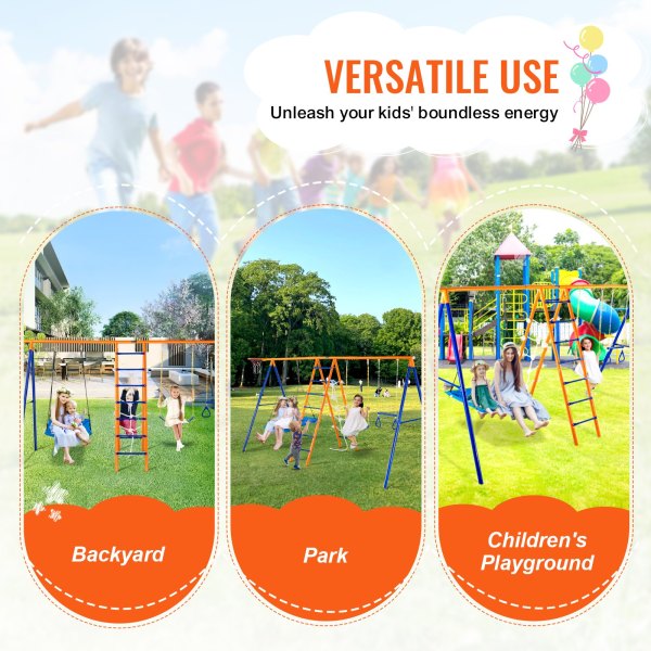 vevor swing sets for backyard 6 in 1 swing set 440lbs capacity metal swingset