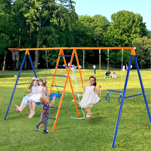 vevor swing sets for backyard 6 in 1 swing set 440lbs capacity metal swingset