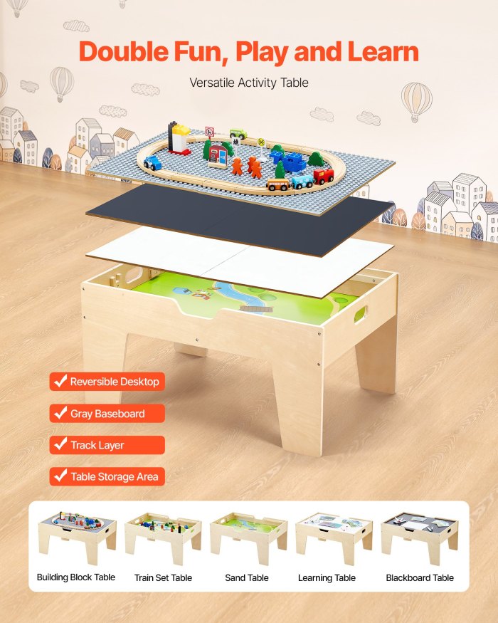 vevor multi purpose activity play table 290 building bricks & 30 pcs accessories