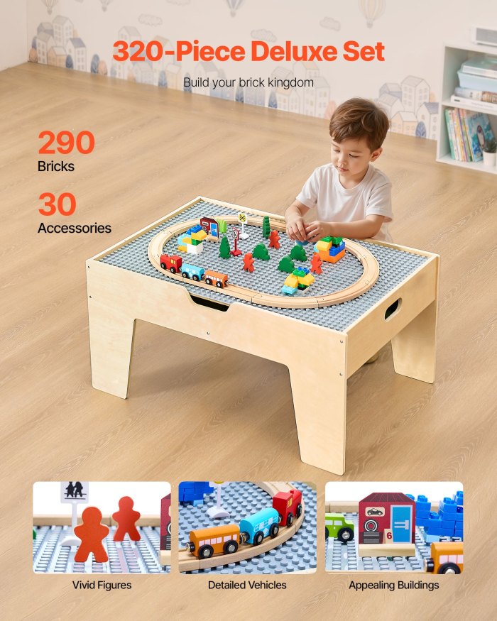 vevor multi purpose activity play table 290 building bricks & 30 pcs accessories