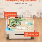 vevor train table 100 pcs wooden kids activity table with rolling storage drawer vevor train table 100 pcs wooden kids activity table with rolling storage drawer