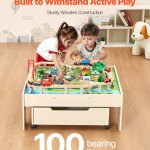 vevor train table 100 pcs wooden kids activity table with rolling storage drawer vevor train table 100 pcs wooden kids activity table with rolling storage drawer