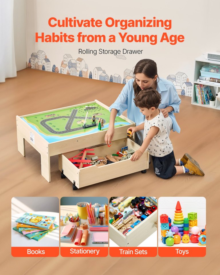 vevor train table 100 pcs wooden kids activity table with rolling storage drawer vevor train table 100 pcs wooden kids activity table with rolling storage drawer