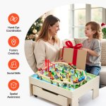 vevor train table 100 pcs wooden kids activity table with rolling storage drawer vevor train table 100 pcs wooden kids activity table with rolling storage drawer