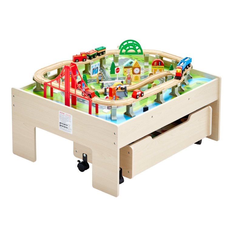 vevor train table 100 pcs wooden kids activity table with rolling storage drawer vevor train table 100 pcs wooden kids activity table with rolling storage drawer