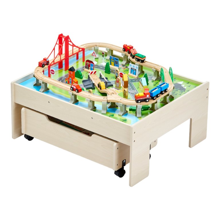 vevor train table 100 pcs wooden kids activity table with rolling storage drawer vevor train table 100 pcs wooden kids activity table with rolling storage drawer