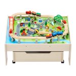 vevor train table 100 pcs wooden kids activity table with rolling storage drawer vevor train table 100 pcs wooden kids activity table with rolling storage drawer