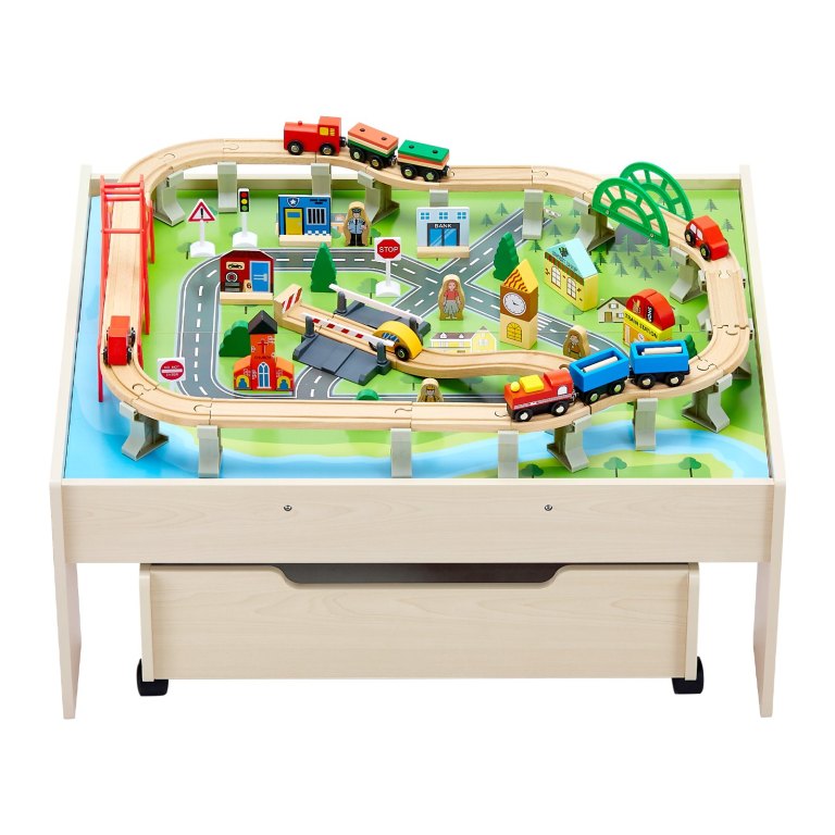 vevor train table 100 pcs wooden kids activity table with rolling storage drawer vevor train table 100 pcs wooden kids activity table with rolling storage drawer