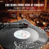Turntable with music notes and concert background.