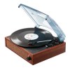 Vintage turntable playing a vinyl record.