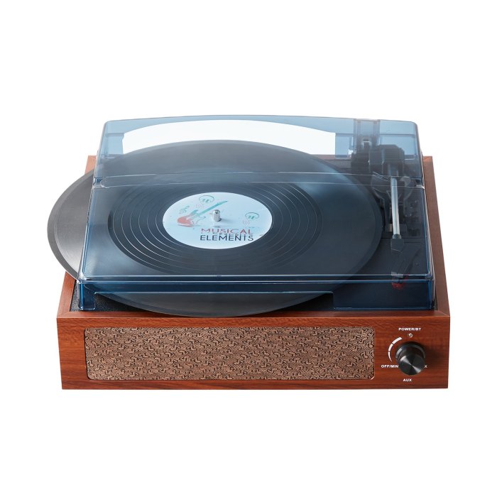 Retro vinyl record player with wooden finish