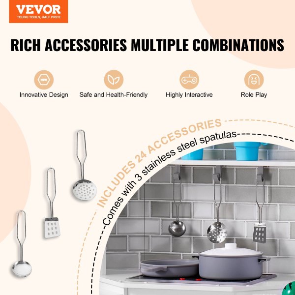 vevor kitchen playset kids pretend cooking play toy 24 piece accessories white vevor kitchen playset kids pretend cooking play toy 24 piece accessories white