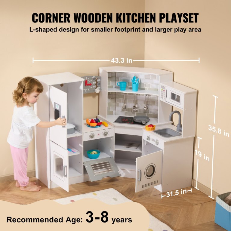 vevor kitchen playset kids pretend cooking play toy 24 piece accessories white