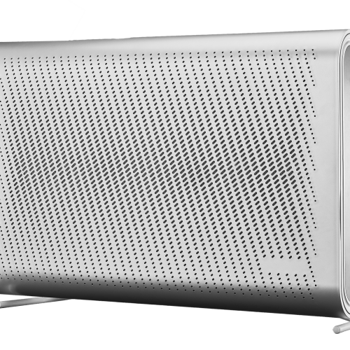 Silver modern electric heater with perforated design