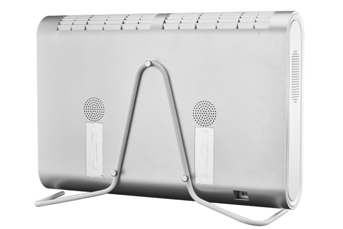 air purifier two way (wall mounted or desktop) Silver electric heater with stand, rear view