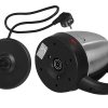 1.2l stainless steel electric kettle silver Bottom view of electric kettle with base and plug.
