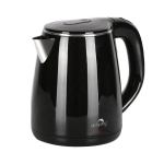 1.2l black 1800w electric kettle for hot water Black electric kettle with handle and spout.