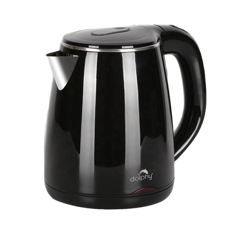 1.2l black 1800w electric kettle for hot water Black electric kettle with handle and spout.