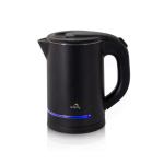 Black electric kettle with blue indicator light.