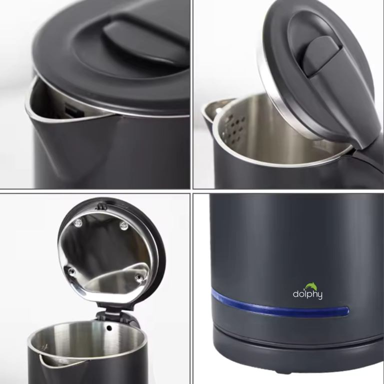 Stainless steel electric kettle with open lid