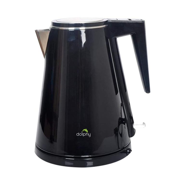 Sleek black electric kettle with handle and spout.