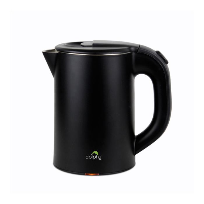 Black electric kettle with ergonomic handle and lid